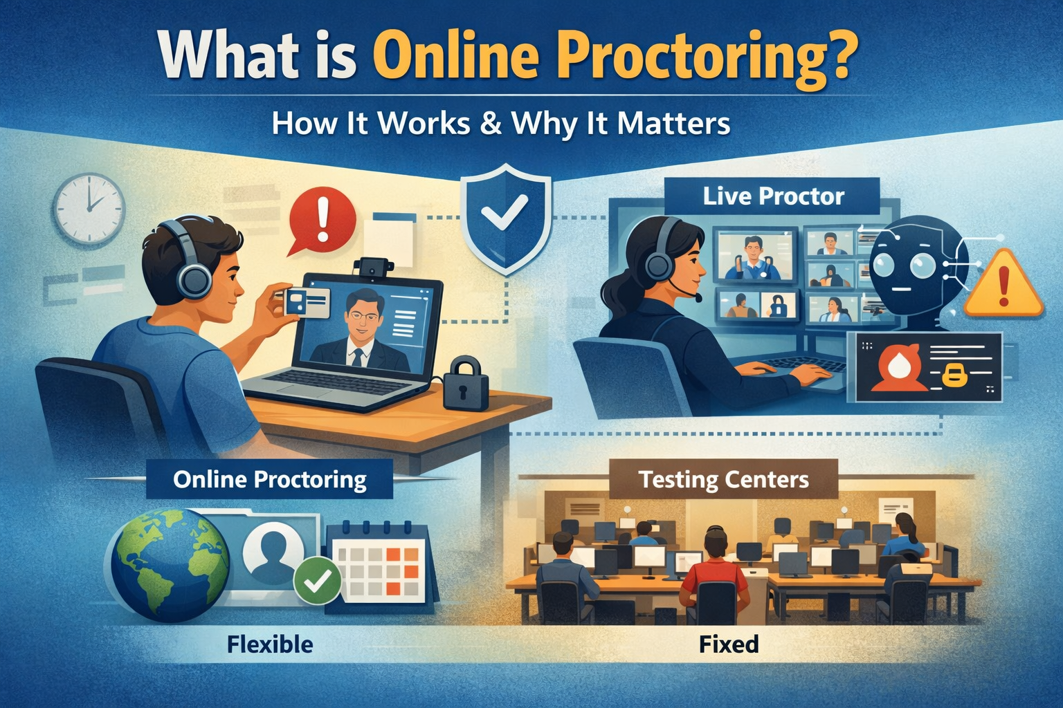 Proctoring Types - Online, live, testing centers or flexible schedules